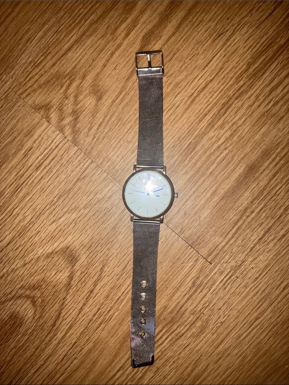 Men's Minimalist Silver Mesh Strap Watch - Silver Dial